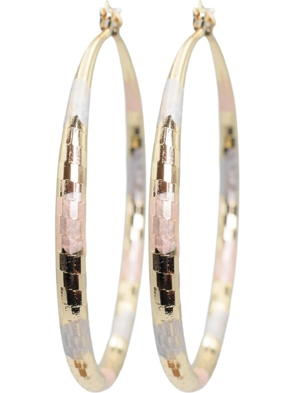 Tri-Tone Mixed Metal Hoop Earrings - Rose Gold, Silver & Yellow Gold, 18k Gold